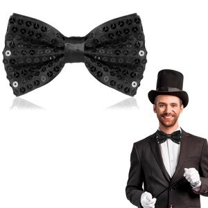 💞 New Men’s Black Sequin Pre-tied Adjustable Bow Tie